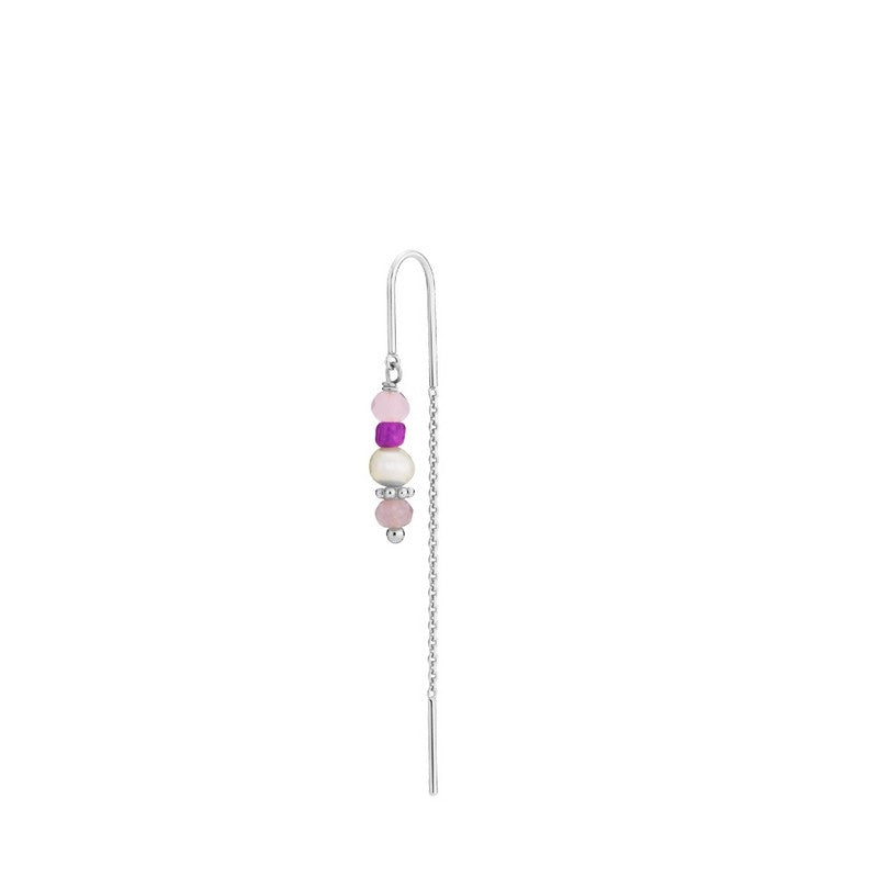 Simona kædeørering fra Sistie i sølv med pink og lilla krystaller samt perler.
